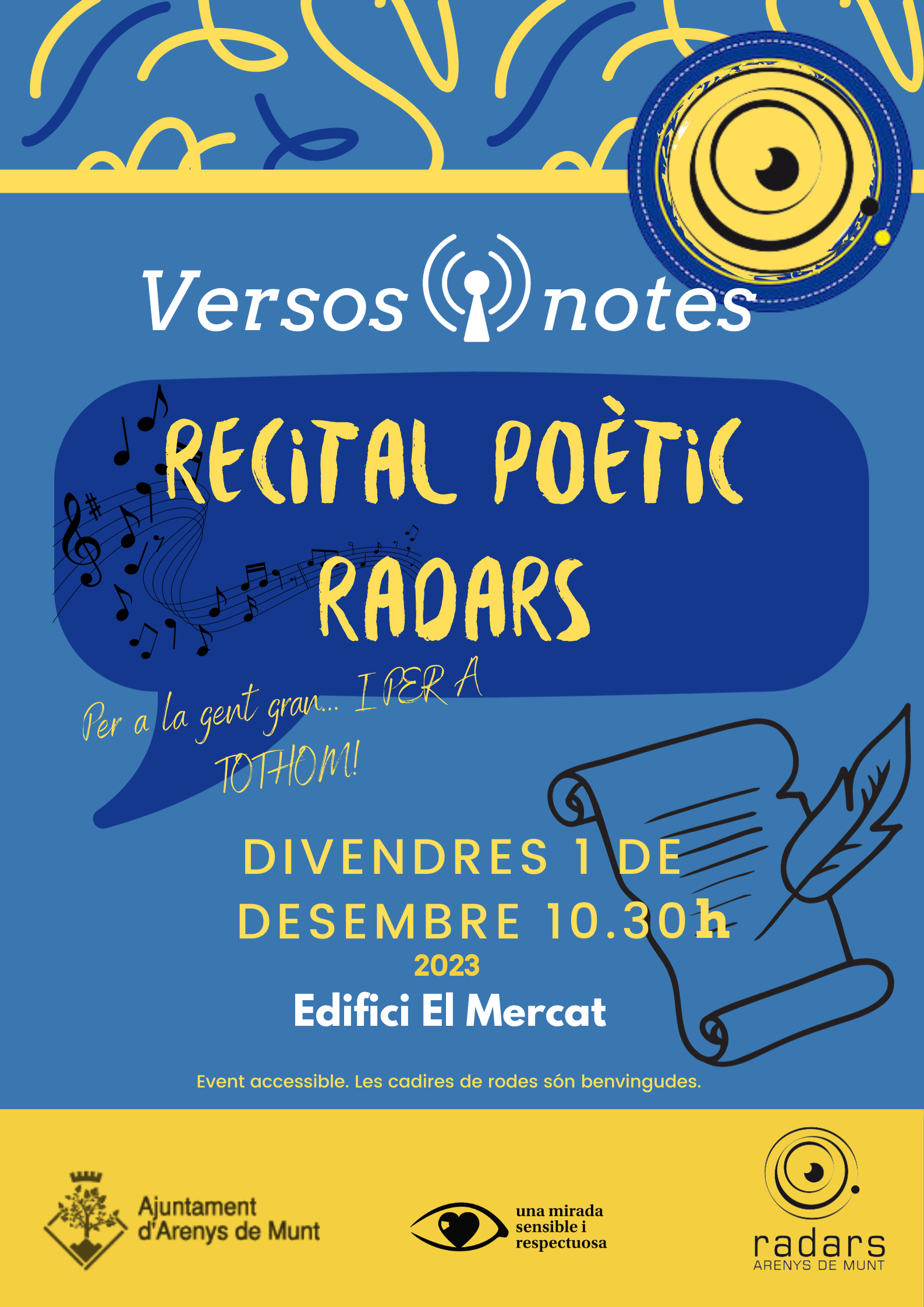 Cartell Versos i notes, recital poètic de Radars 1-12-23