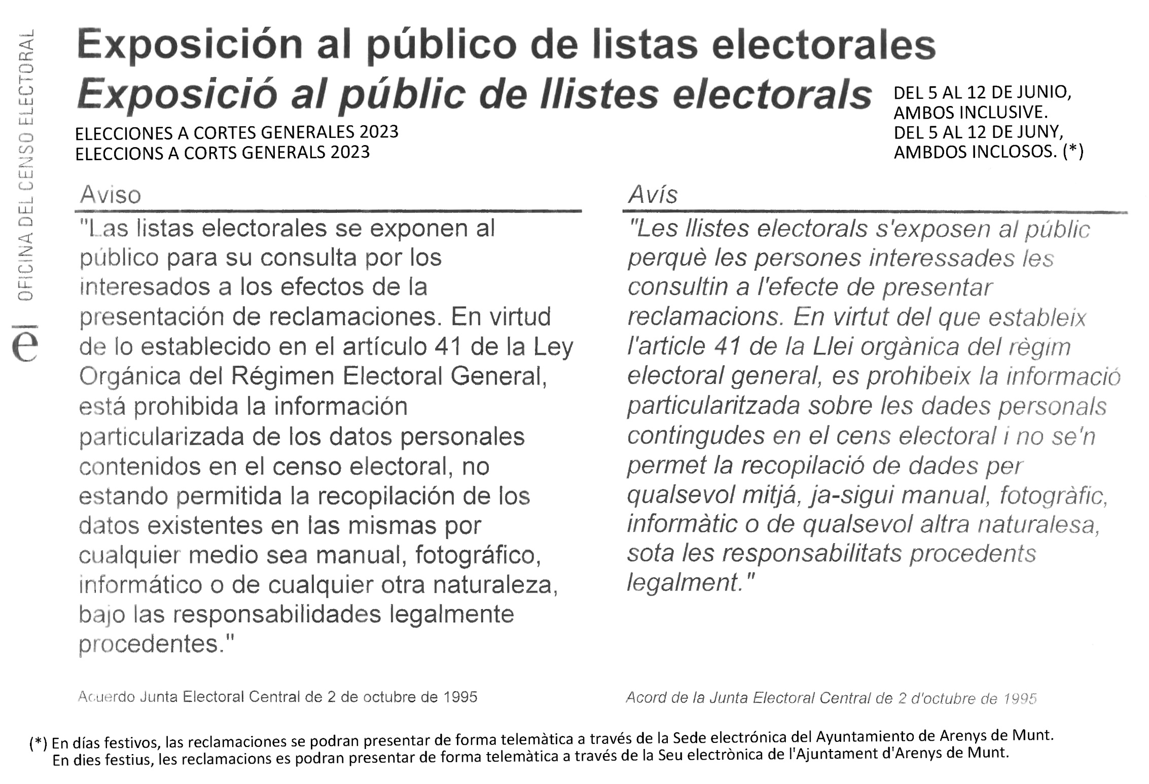Exposició al públic de llistes electorals provisionals