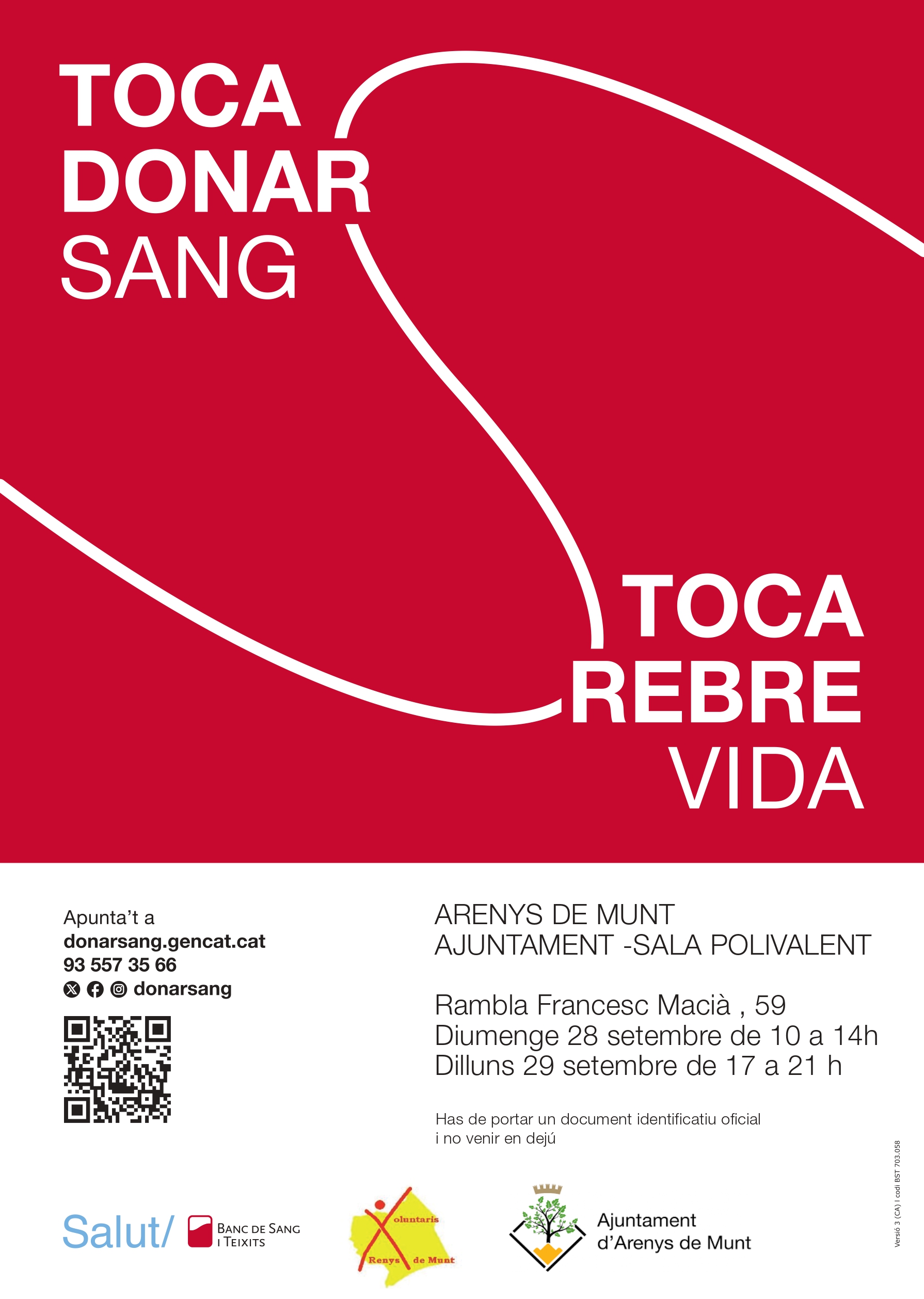 TOCA DONAR SANG, TOCA DONAR VIDA - 28 i 29 SETREMBRE 2025