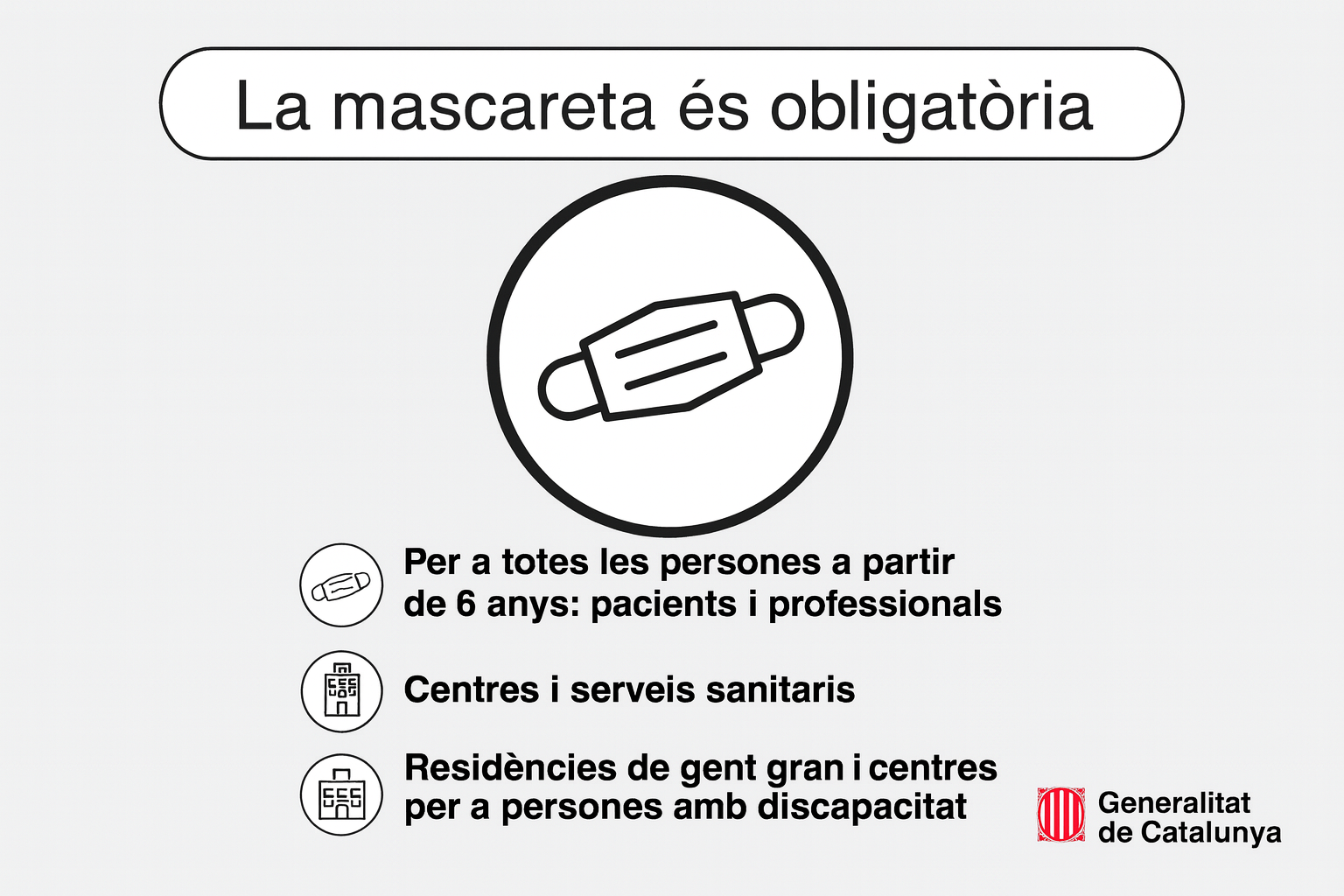 La mascareta torna a ser obligatòria als centres sanitaris i residències de Catalunya